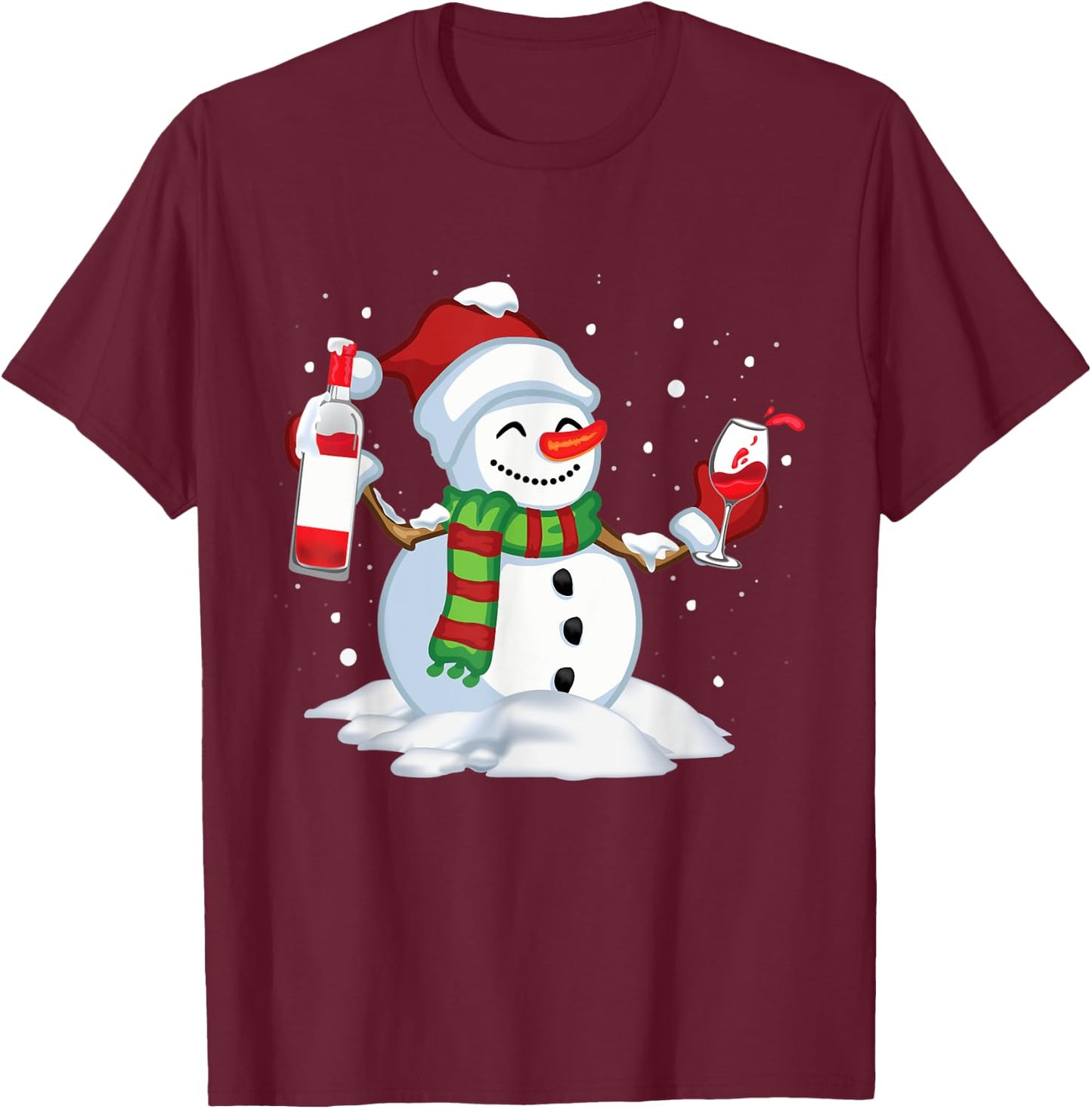 Snowman Drinking Red Wine Funny Partner Matching Couple T-Shirt - T-Shirt | Maroon