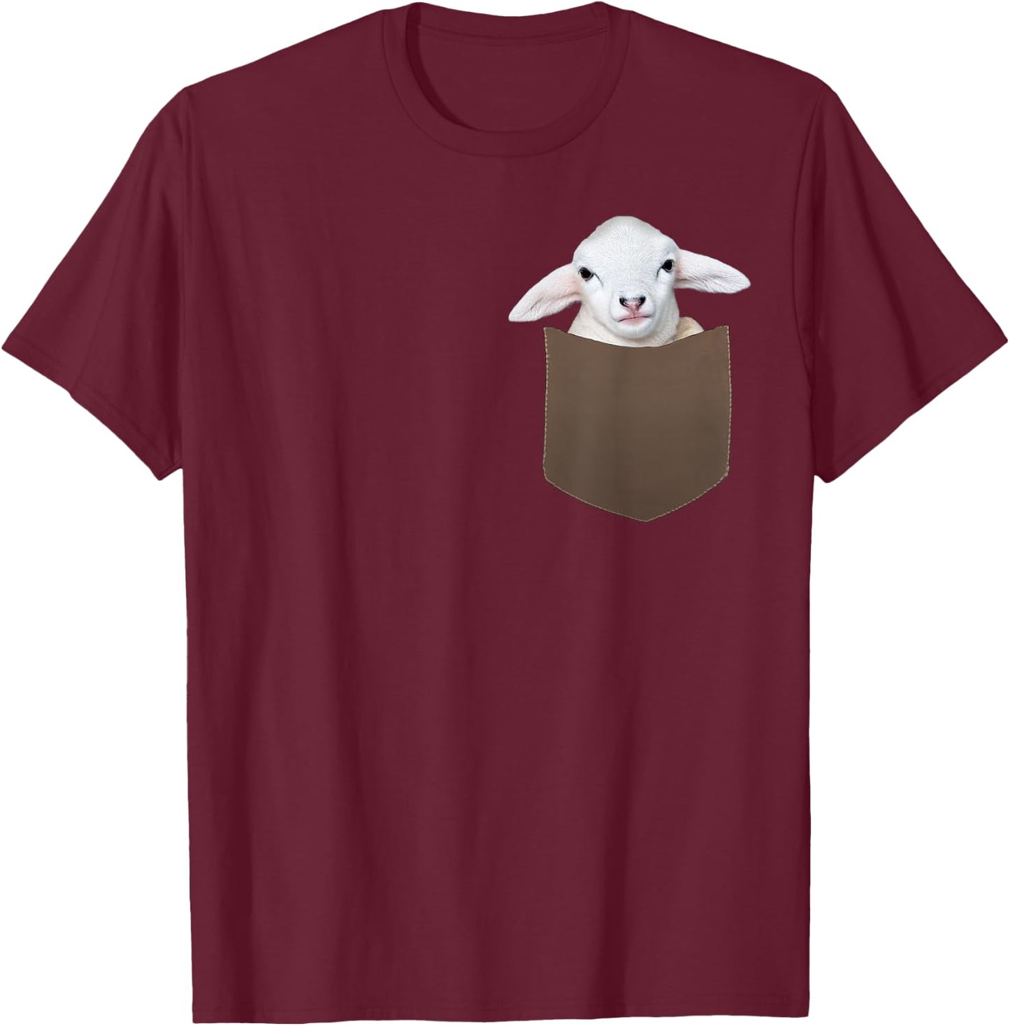 Cute Baby Lamb Shirt – Little Sheep with Soft Ears in Pocket T-Shirt - T-Shirt | Maroon