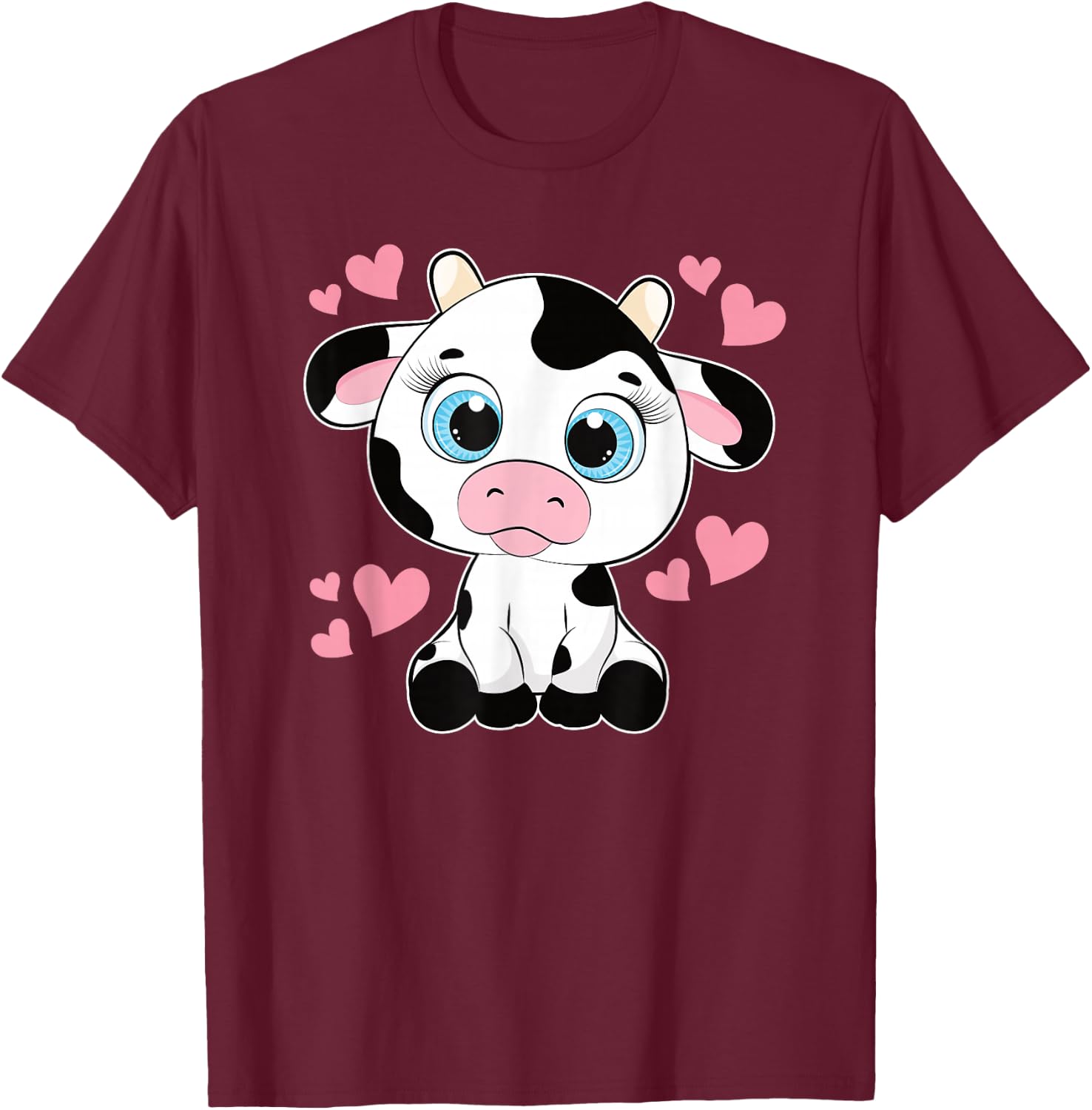 Cute Cow Pattern Kawaii Cow Lover Women Girls Kids Toddlers T-Shirt - T-Shirt | Maroon