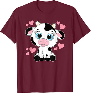 Cute Cow Pattern Kawaii Cow Lover Women Girls Kids Toddlers T-Shirt - T-Shirt | Maroon