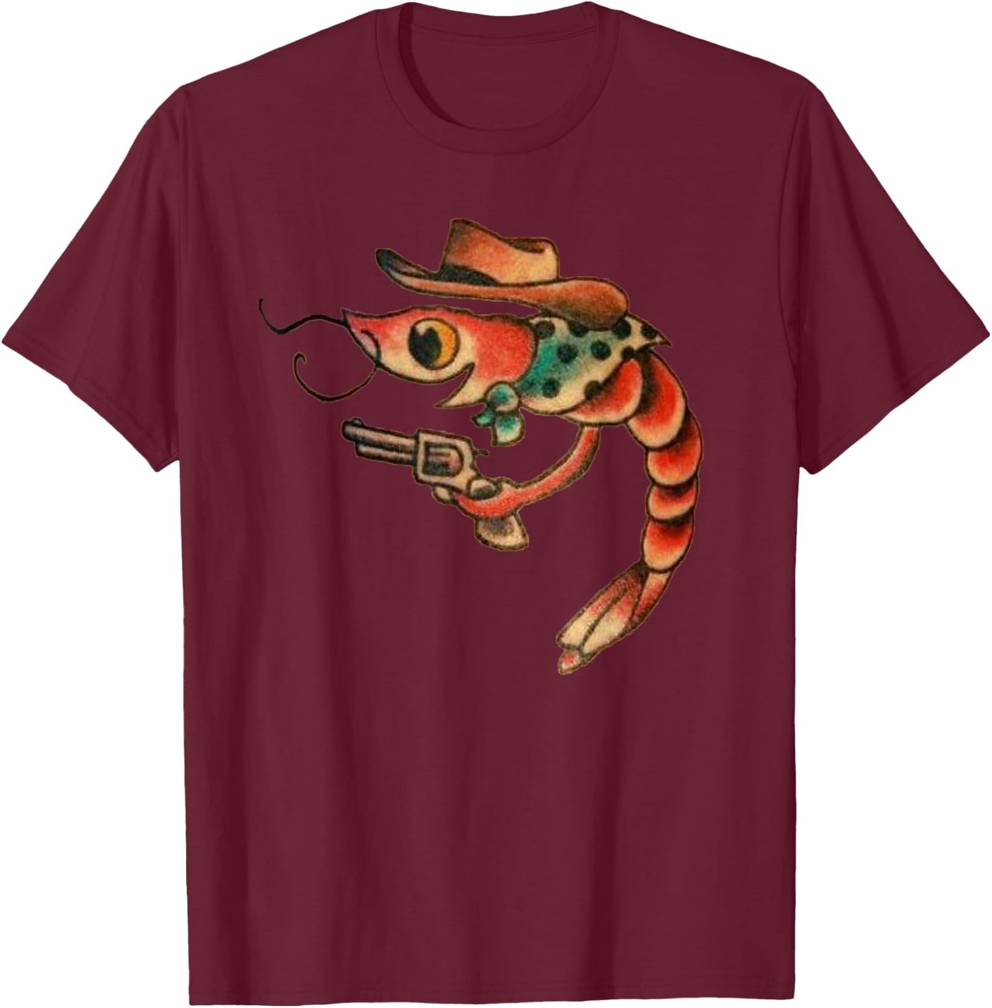 Cute Shrimp Seafood Shellfish Shrimp Lover tattoo T-Shirt - T-Shirt | Maroon