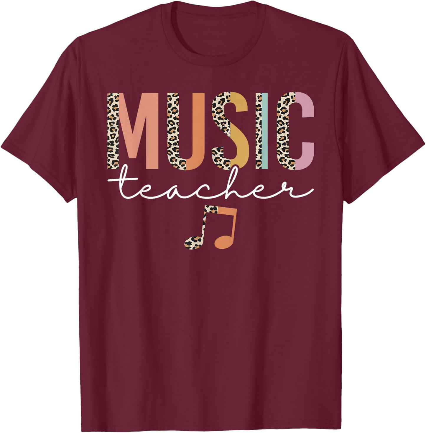 Leopard Music Teacher Teaching Musician Cute Back To School T-Shirt - T-Shirt | Maroon