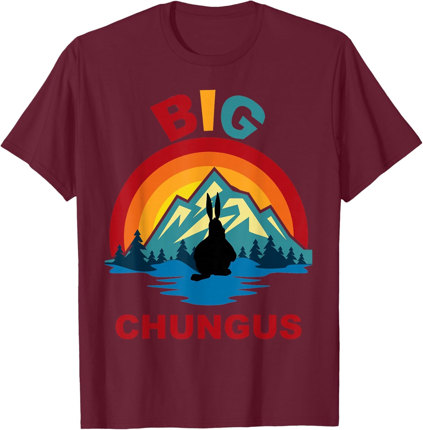 Big Chungus Retro Fat Bunny Sunset T-Shirt - T-Shirt | Maroon