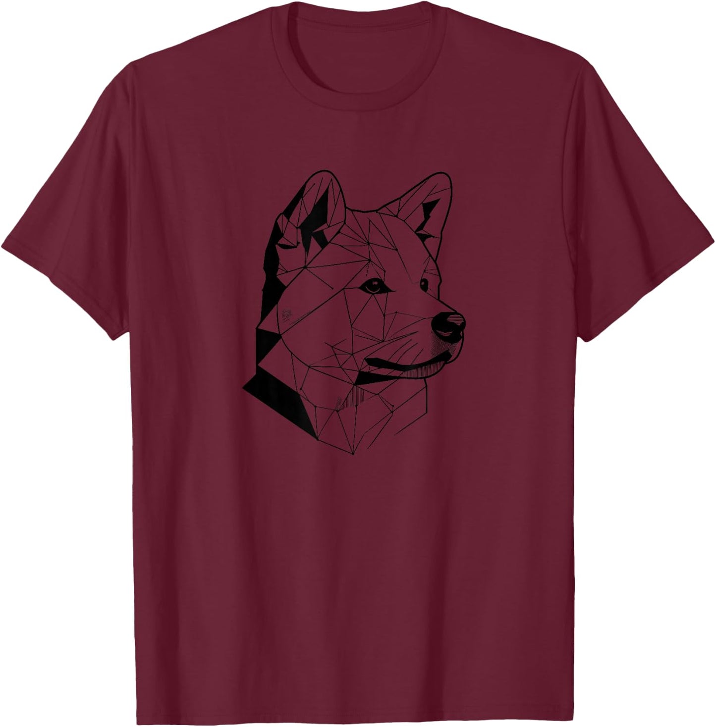 Geometric Line Art Akita Inu Akitas T-Shirt - T-Shirt | Maroon