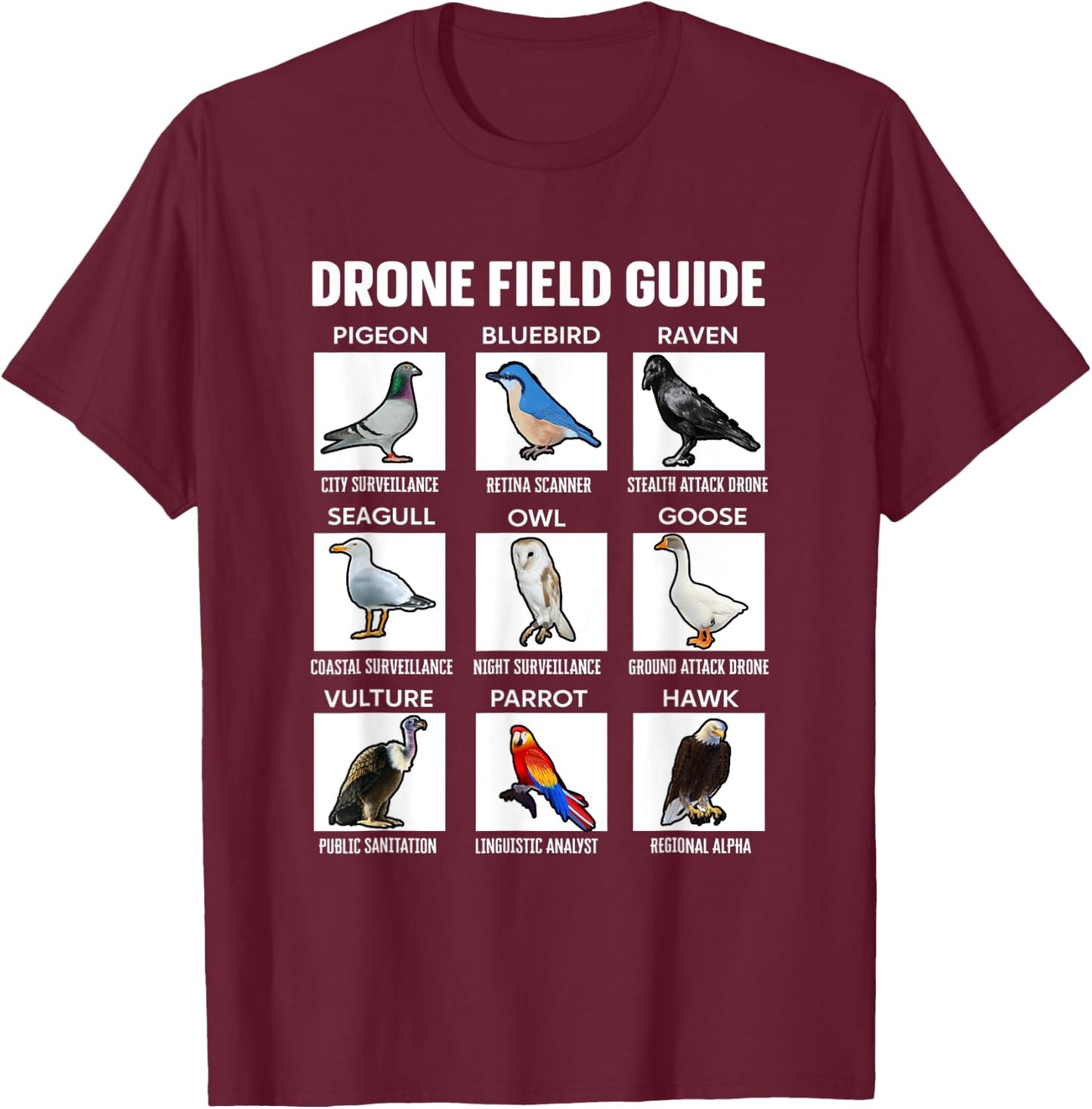 Birds Drone Field Guide They Aren’t Real T-Shirt - T-Shirt | Maroon