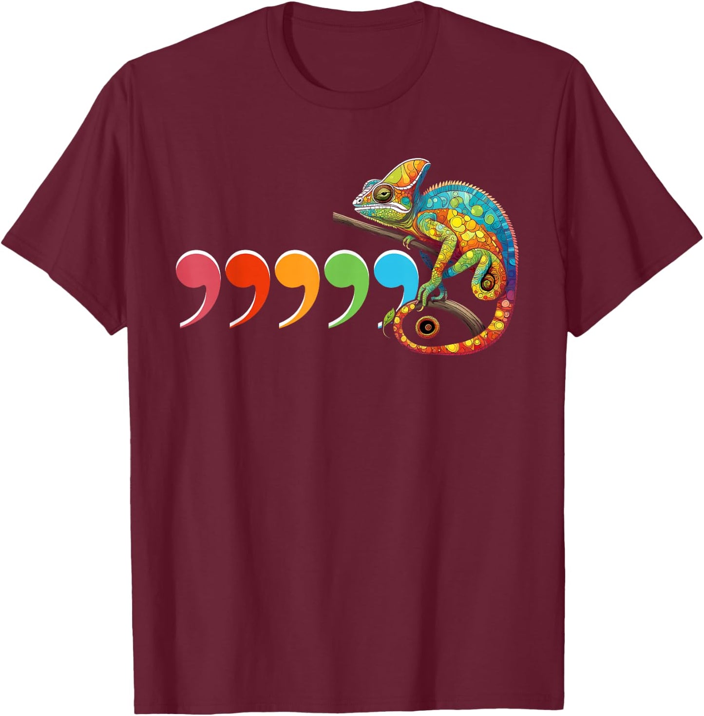 Comma Chameleon Funny 80's Throwback T-Shirt - T-Shirt | Maroon