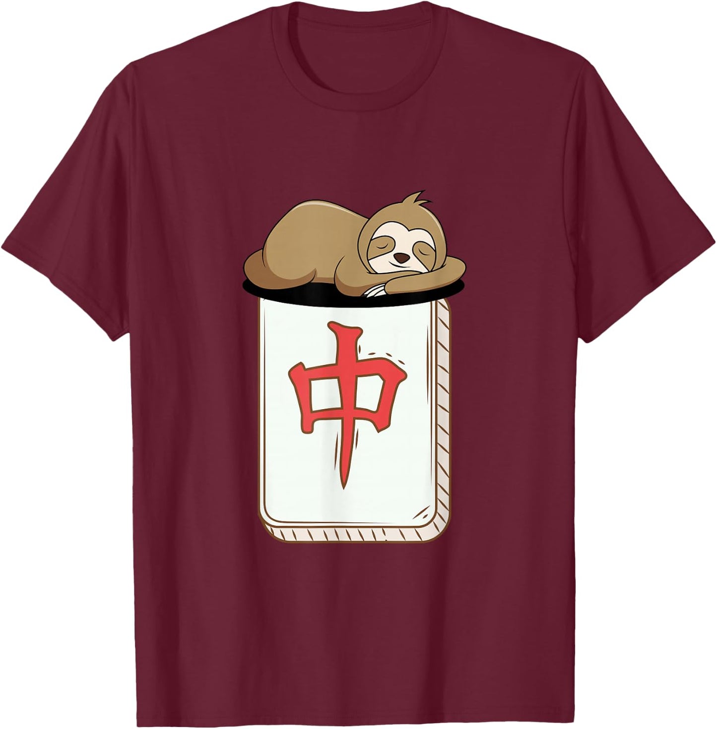 Cute Sloth and Dragon-Mah Jongg Player Tiles-MahJong T-Shirt - T-Shirt | Maroon