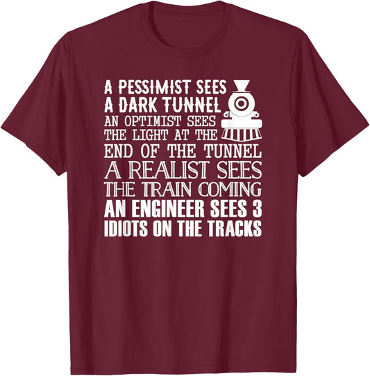 A Train, Engineer And 3 Idiots - Funny Joke T-Shirt - T-Shirt | Maroon