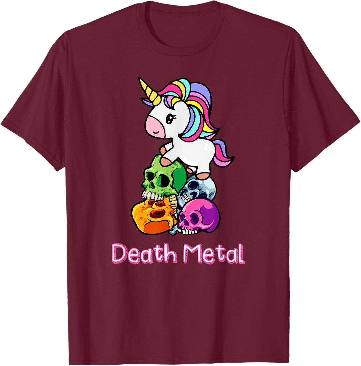 Death Metal Unicorn. Funny Cute Rock Metal, Emo, Alternative T-Shirt - T-Shirt | Maroon