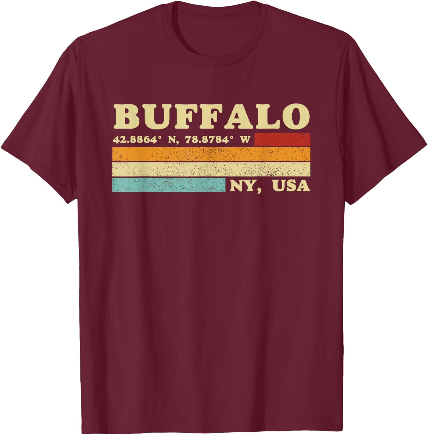 Buffalo New York Retro Longitude Latitude T-Shirt - T-Shirt | Maroon