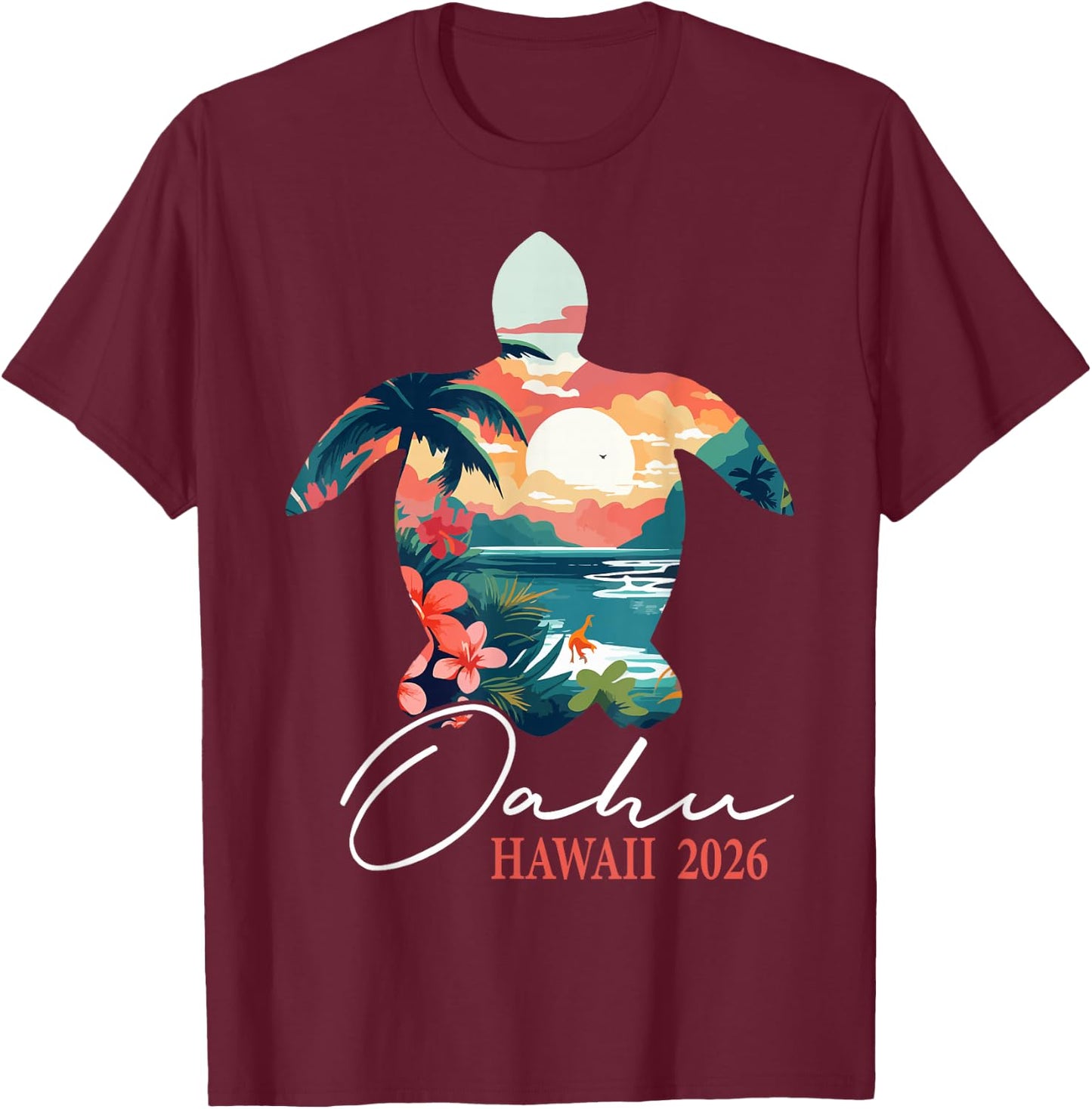Oahu Hawaii 2026 Vacation Beach Matching Family Group T-Shirt - T-Shirt | Maroon