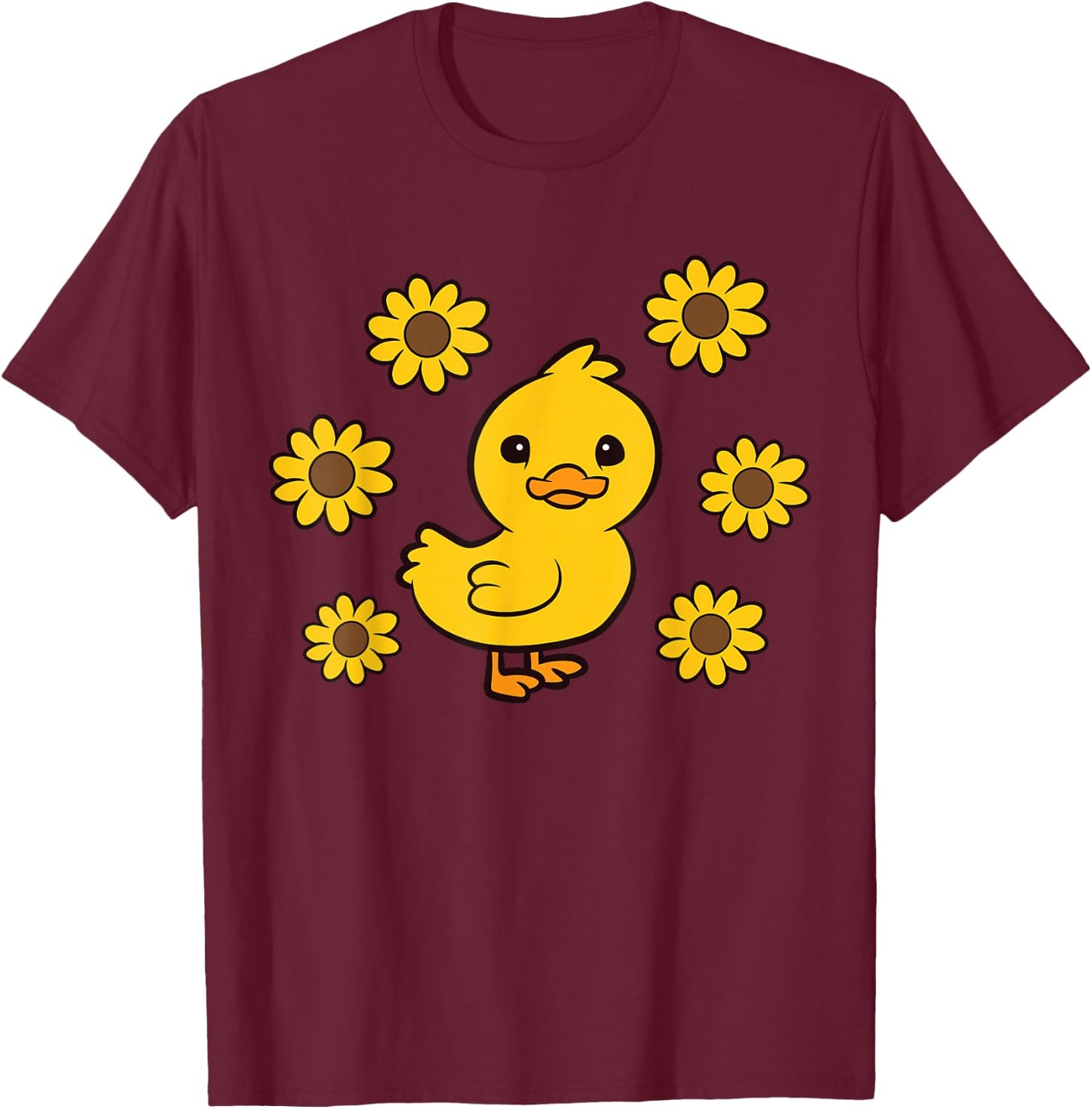 Cute Duck Summer Sunflower Kawaii Duck T-Shirt - T-Shirt | Maroon