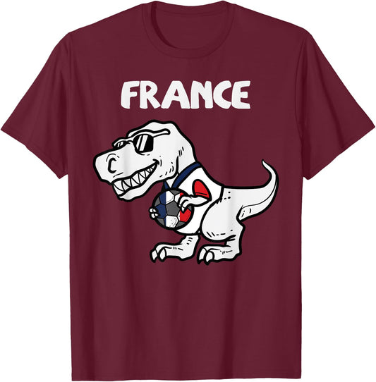 France Trex Dino French Flag Soccer Fan Boys Kids Toddler T-Shirt - T-Shirt | Maroon