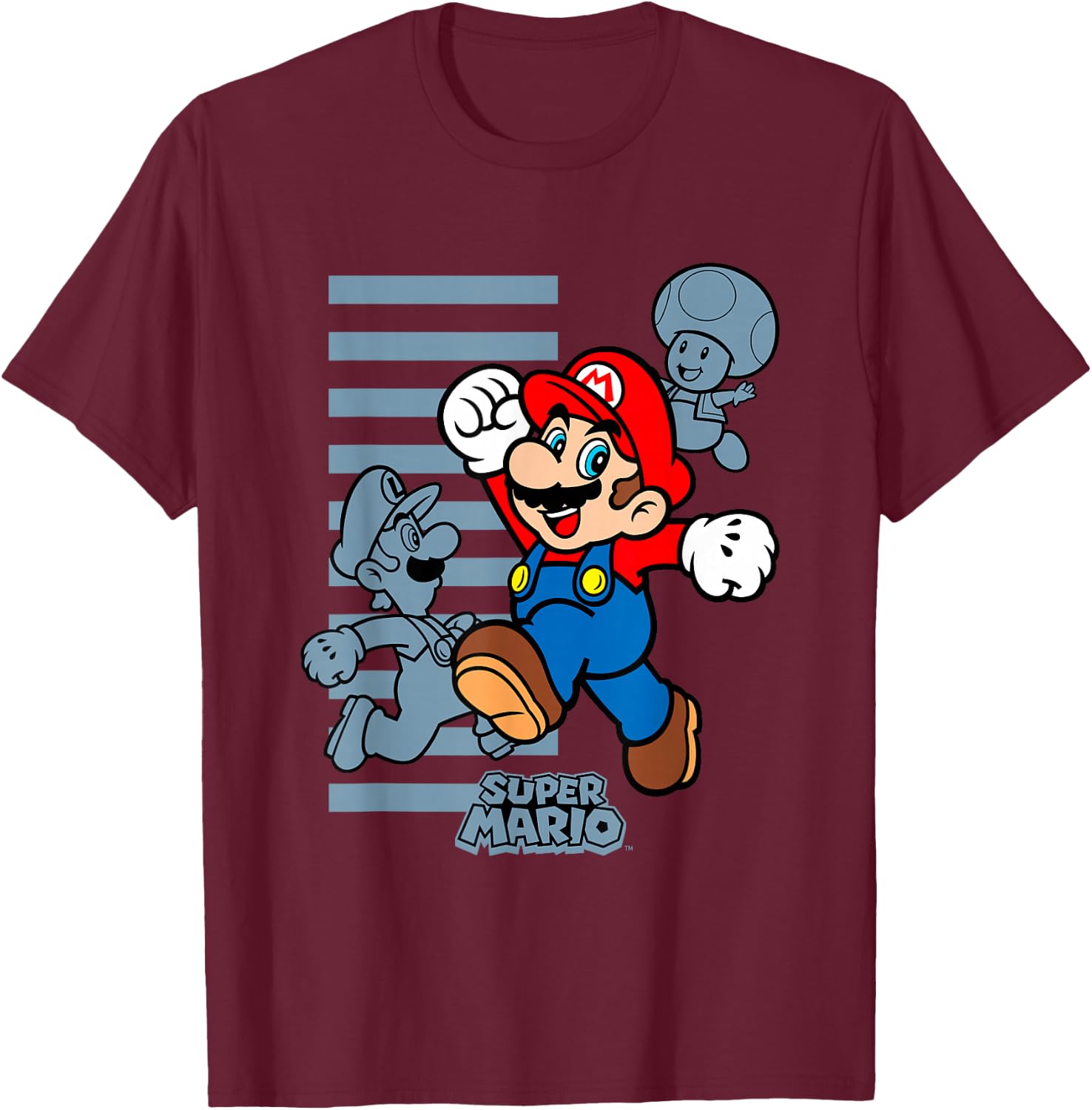 Super Mario Luigi & Toad Let's Play Group Shot T-Shirt - T-Shirt | Maroon