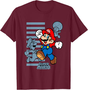 Super Mario Luigi & Toad Let's Play Group Shot T-Shirt - T-Shirt | Maroon