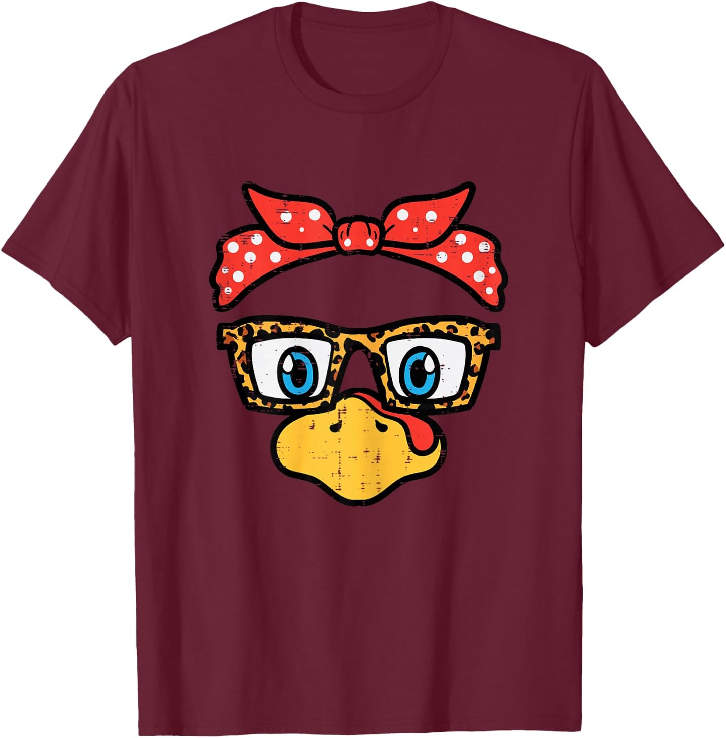 Thanksgiving Turkey Face Eyeglasses Mom Women Girls Kids T-Shirt - T-Shirt | Maroon