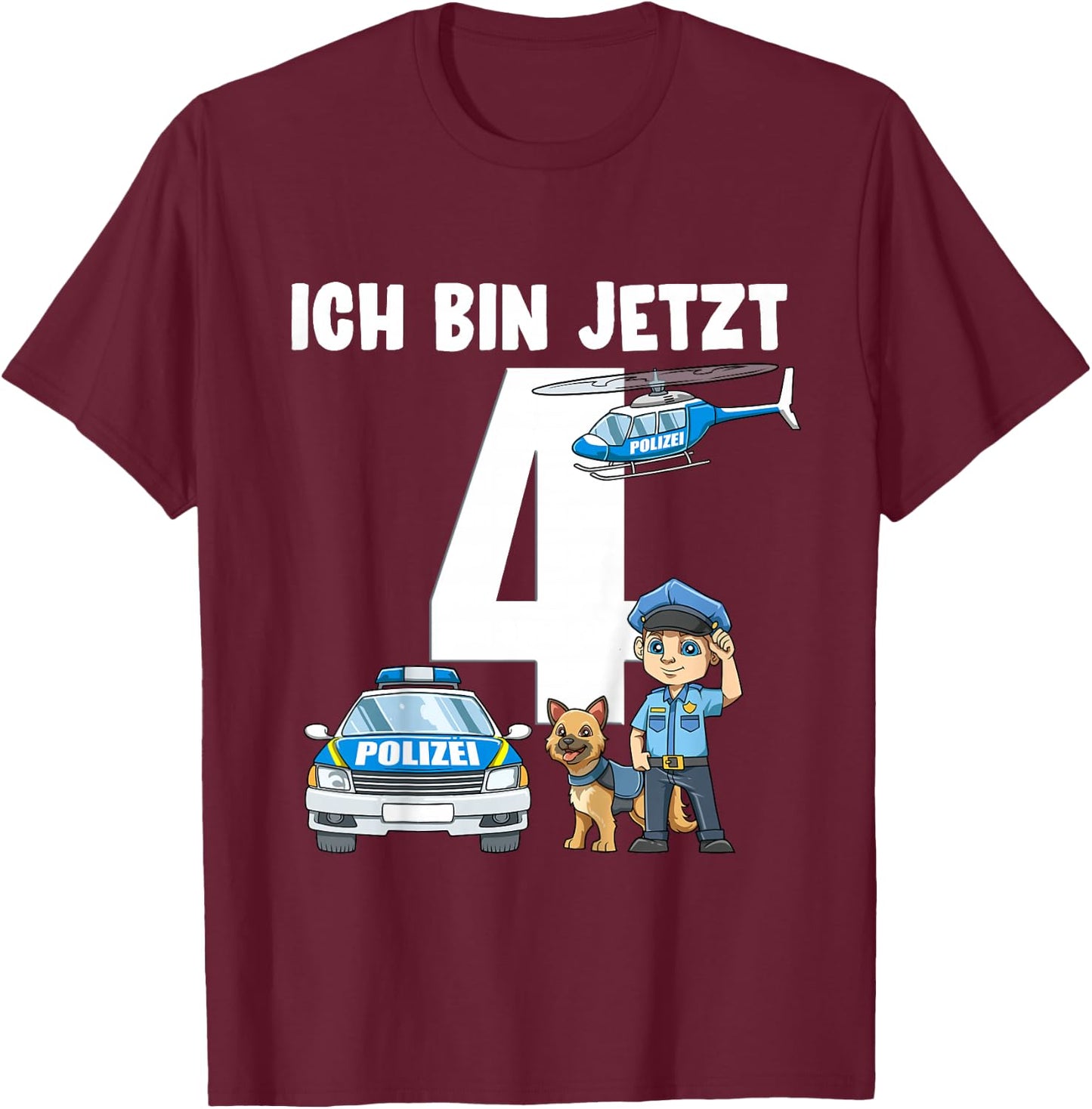 Children's 4th Birthday Police Shirt - 4 Years Old Gift , black T-Shirt - T-Shirt | Maroon