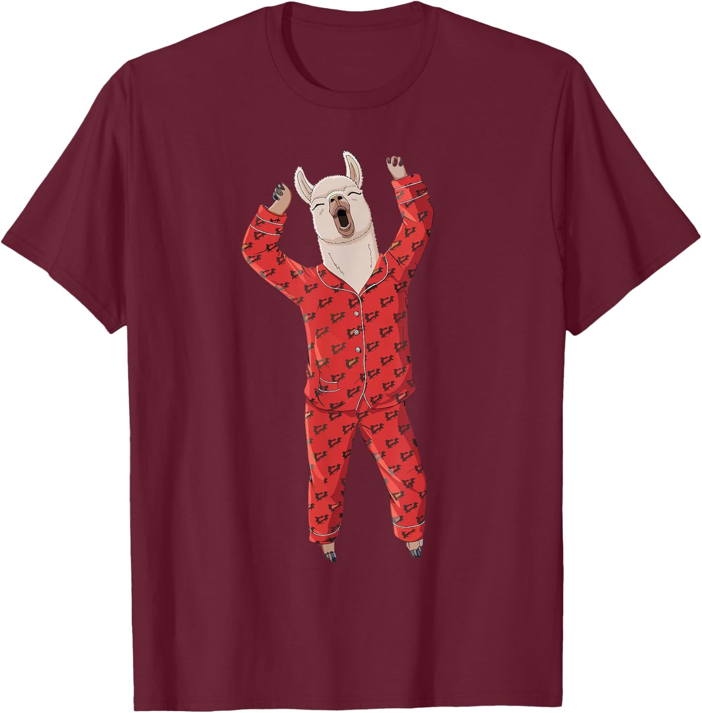 Alpaca Llama with Red Buffalo Plaid Pajamas Girl Boy Llama T-Shirt - T-Shirt | Maroon