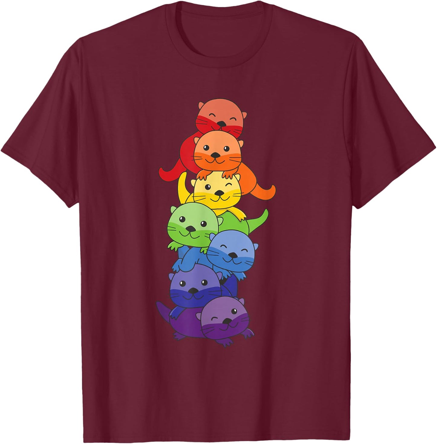 Rainbow Flag Pride Month LGBTQ Rainbow Otter T-Shirt - T-Shirt | Maroon