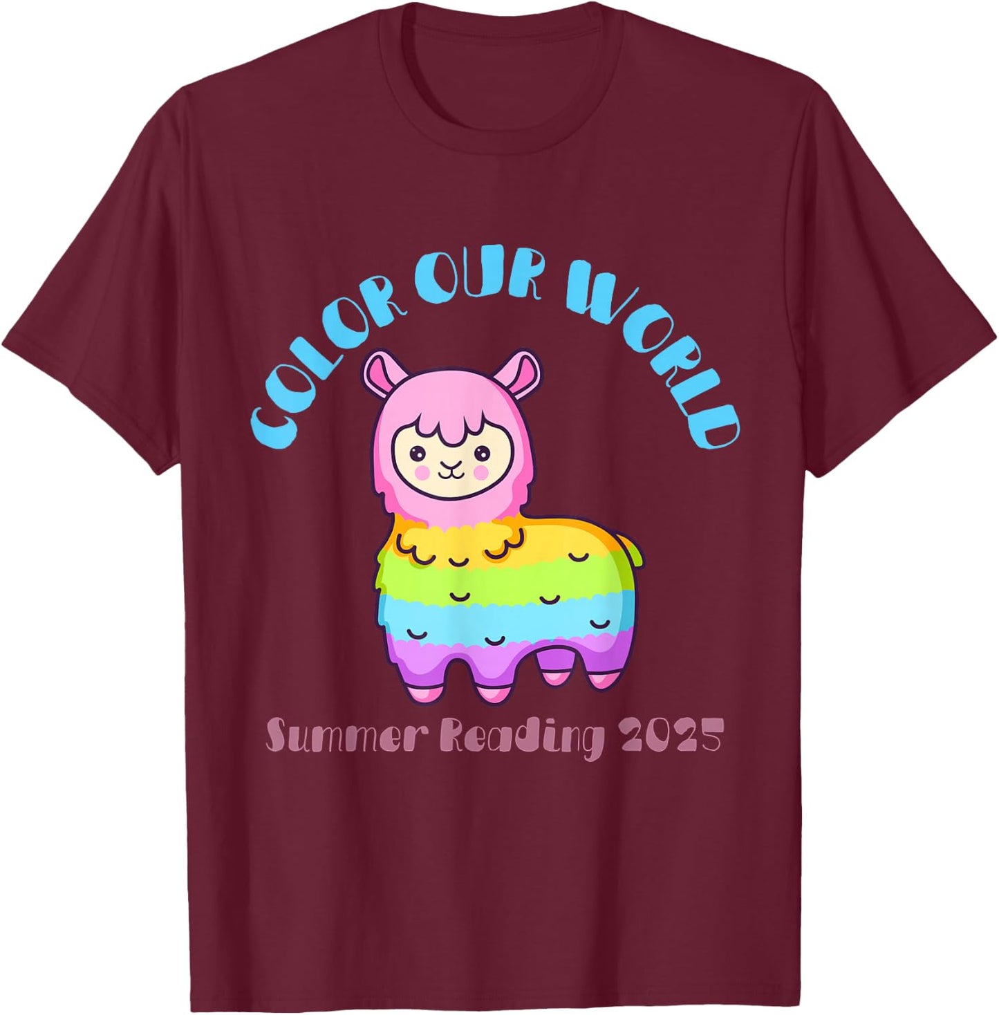 Color Our World Summer 2025 Reading Program- Llama T-Shirt - T-Shirt | Maroon