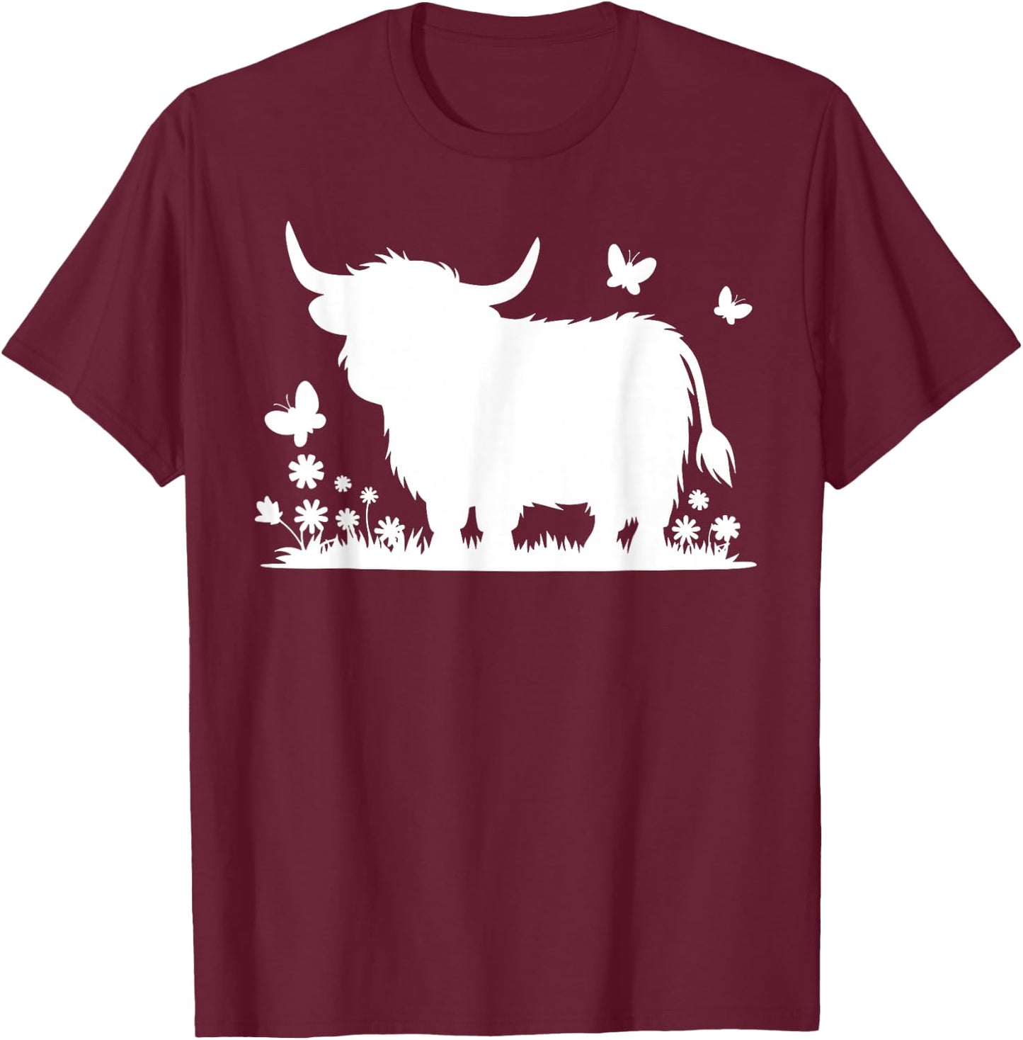 Scottish Highland Cow Cattle Hairy Cow Flowers Woman T-Shirt - T-Shirt | Maroon