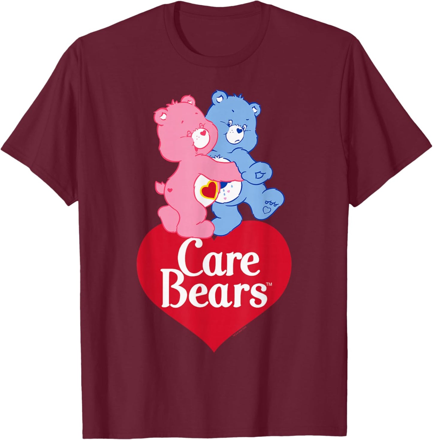 Care Bears Love-A-Lot Bear & Grumpy Valentine Hug Logo , Black, S T-Shirt - T-Shirt | Maroon