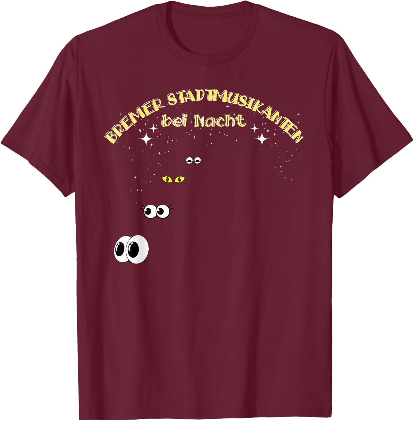 Bremer Stadtmusikanten bei Nacht , black T-Shirt - T-Shirt | Maroon