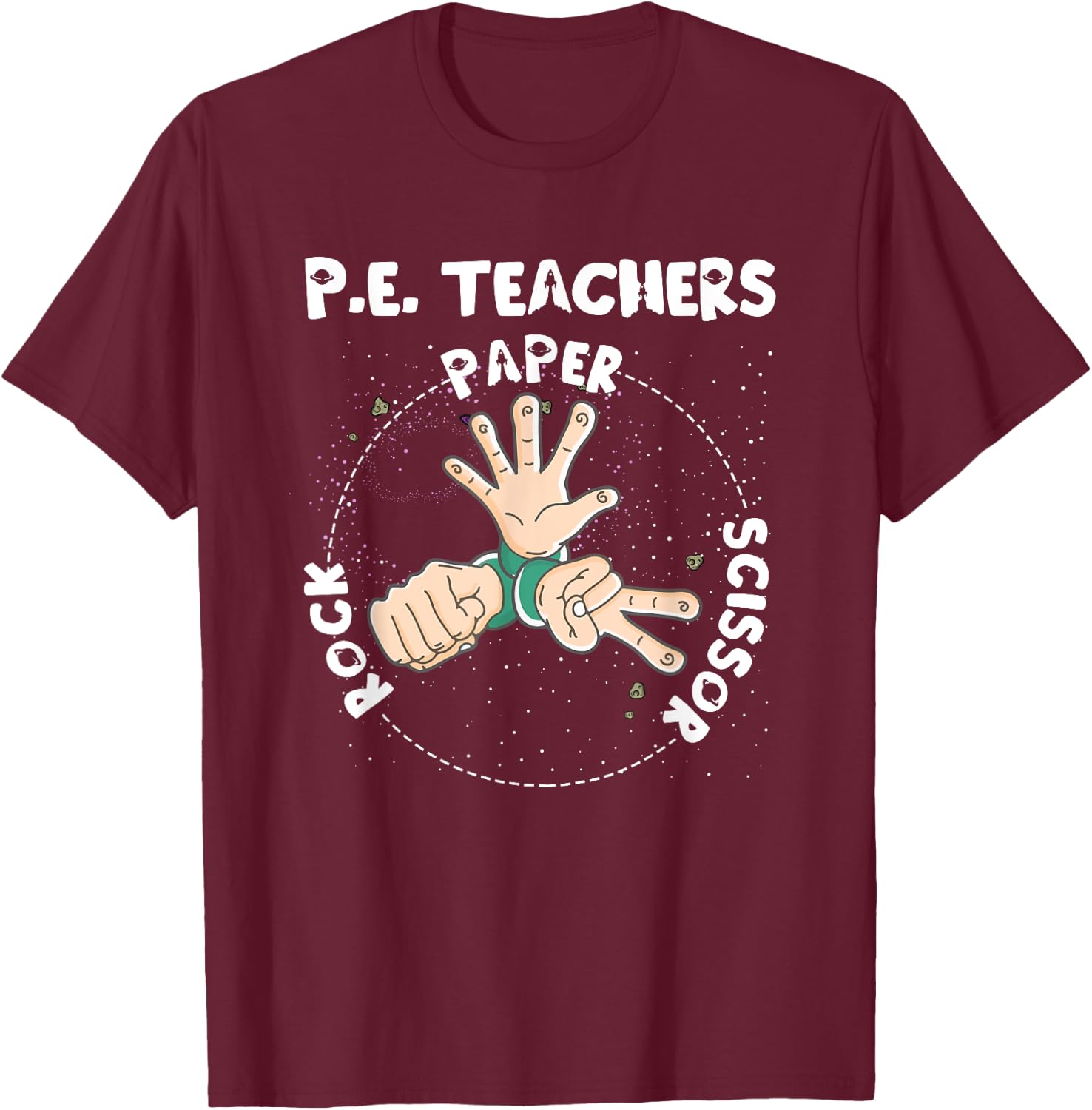 Funny Physical Education PE Teacher Rock Paper Scissor T-Shirt - T-Shirt | Maroon