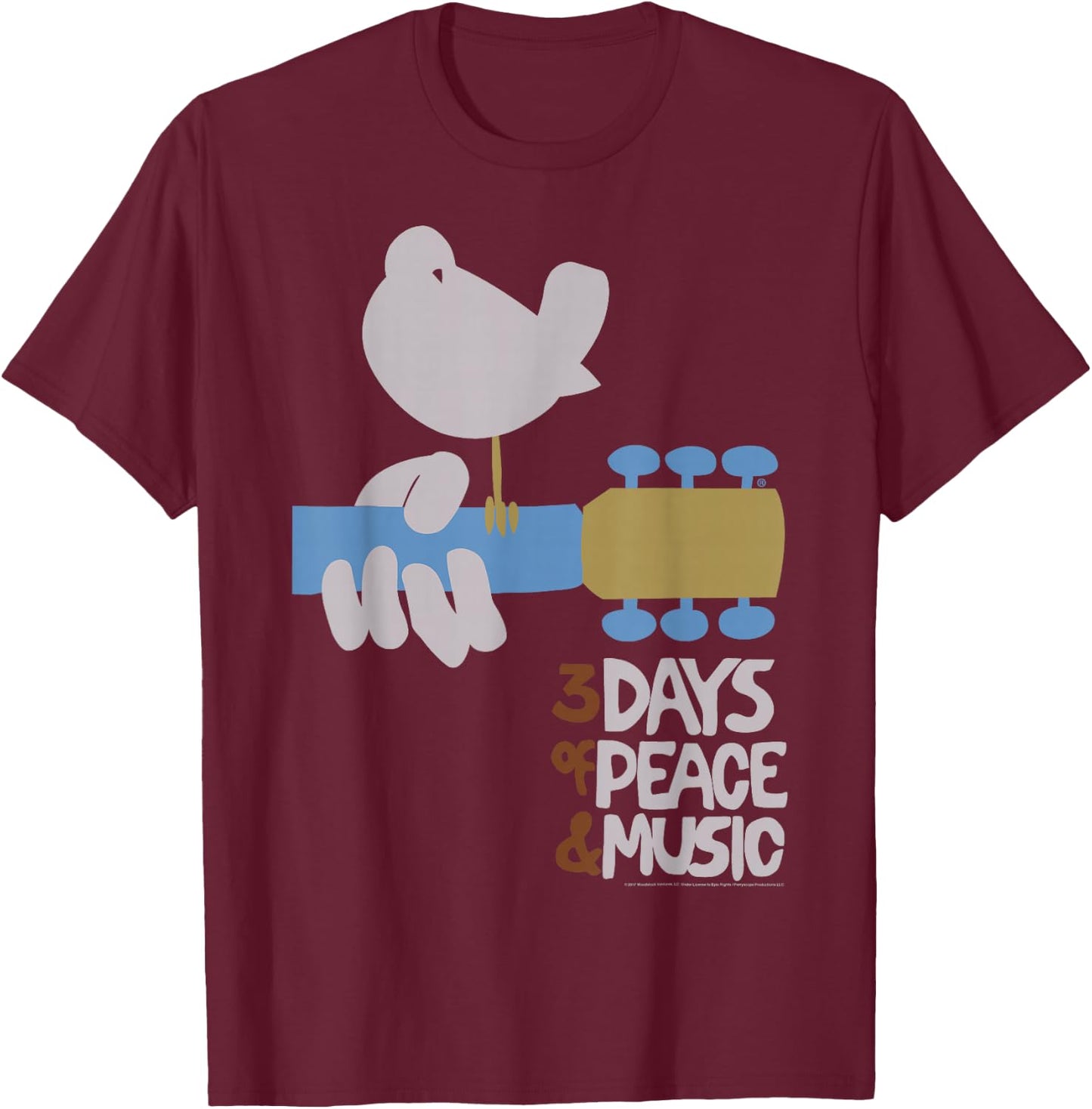 Woodstock - Dove & Guitar T-Shirt - T-Shirt | Maroon