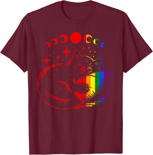 Rainbow Cat Sleeping with Moon Phases and Stars Gay Pride