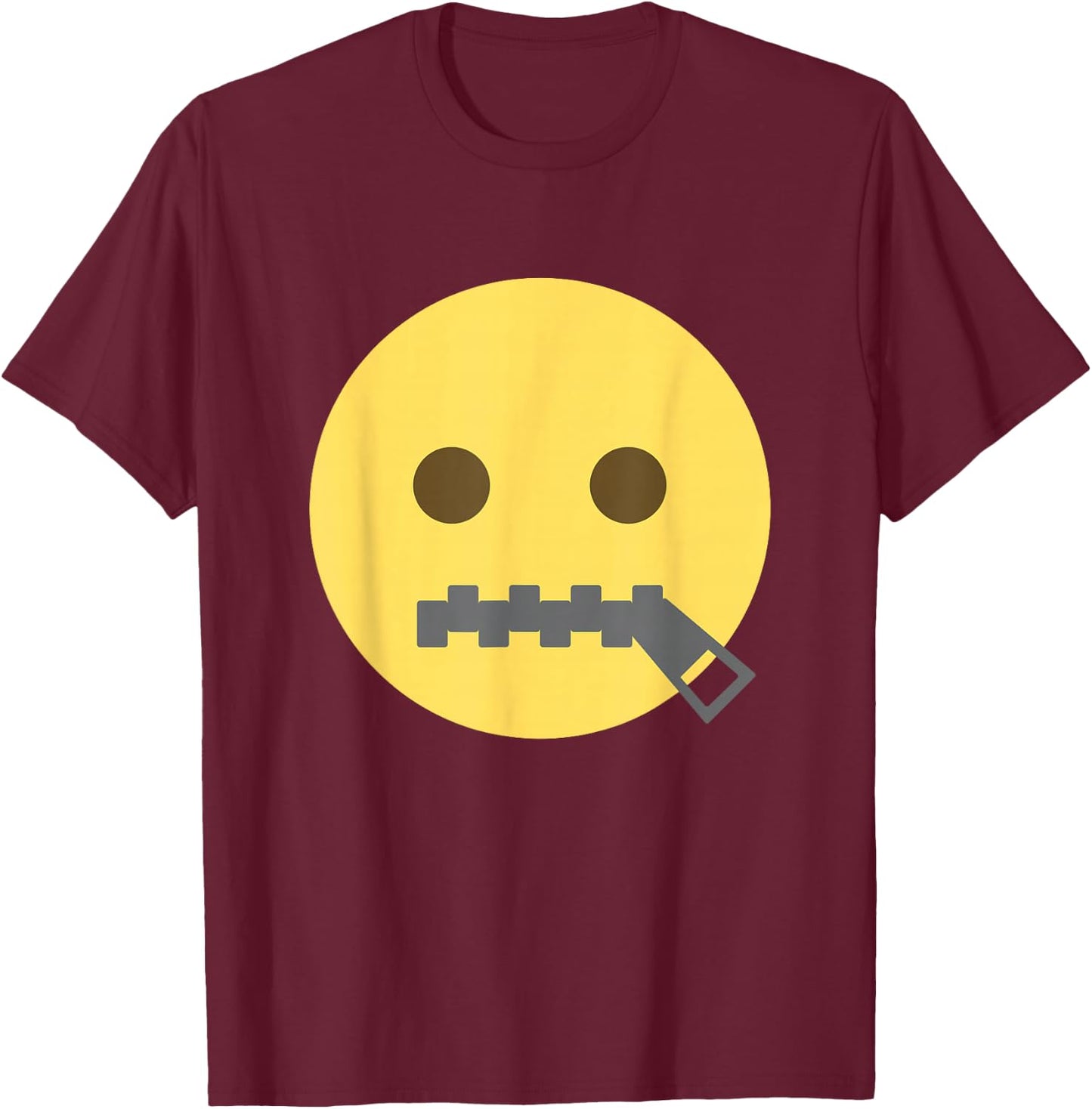Zipper-Mouth Face Emoticon Lips Sealed Zip It T-Shirt - T-Shirt | Maroon