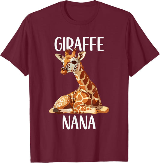 Giraffe Nana Funny Animals Lover Grandma Gift Mothers Day T-Shirt - T-Shirt | Maroon