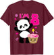 Kids Panda with Kawaii Cake 8 Years Old Girls Birthday Party T-Shirt - T-Shirt | Maroon