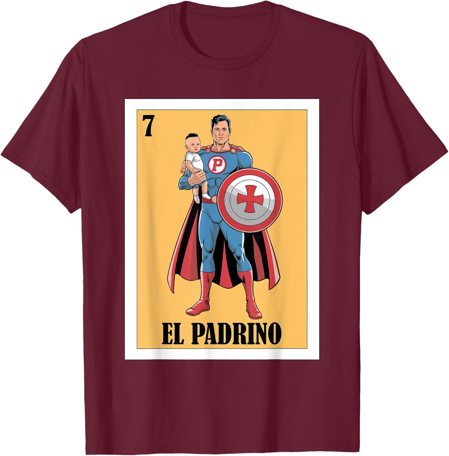 Funny Mexican Baptism Superhero Design - El Super Padrino T-Shirt - T-Shirt | Maroon