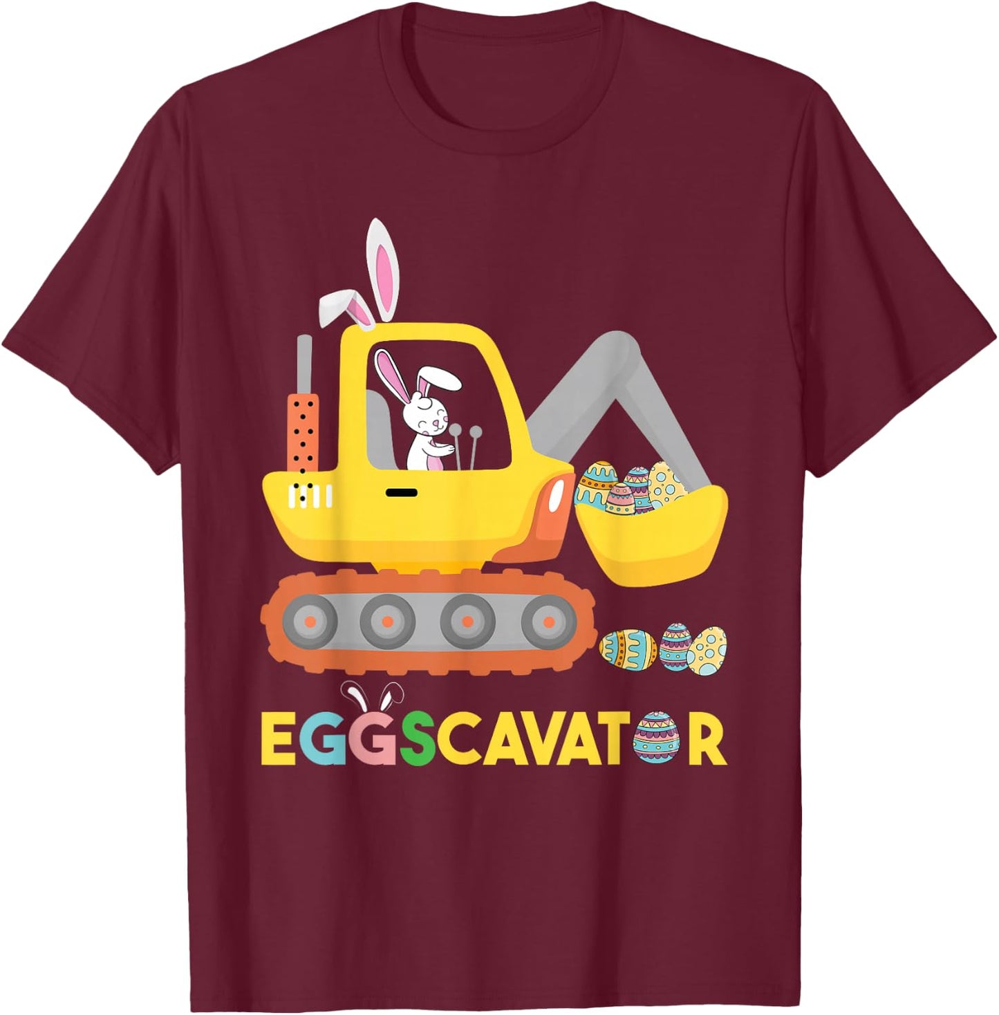 Funny EggsCavator Easter Bunny Excavator Toddler Boys Easter T-Shirt - T-Shirt | Maroon