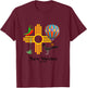 New Mexico Zia: Chiles, Balloon, Roadrunner, Yucca Est. 1912 T-Shirt - T-Shirt | Maroon