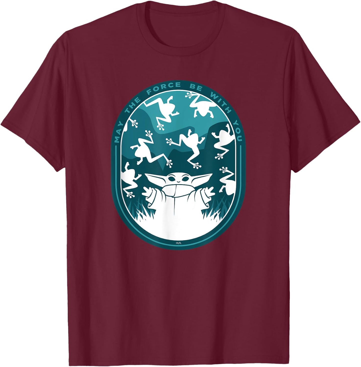 Star Wars The Mandalorian Grogu & Frogs May the Force T-Shirt - T-Shirt | Maroon