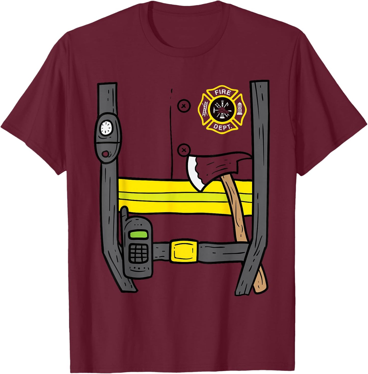 Firefighter Fireman Easy Lazy DIY Halloween Costume Boys T-Shirt - T-Shirt | Maroon