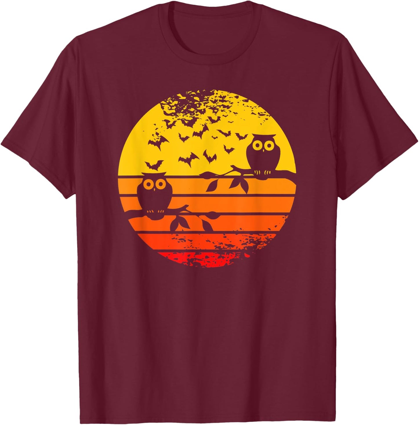 Retro Vintage Halloween Full Moon Owl - Halloween Costume T-Shirt - T-Shirt | Maroon