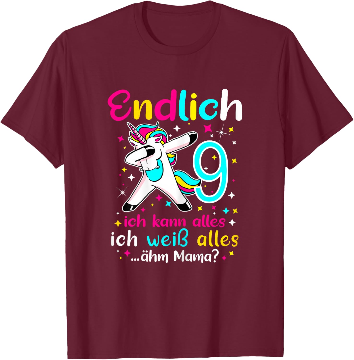 9th Birthday Girl 9 Years Old , black T-Shirt - T-Shirt | Maroon