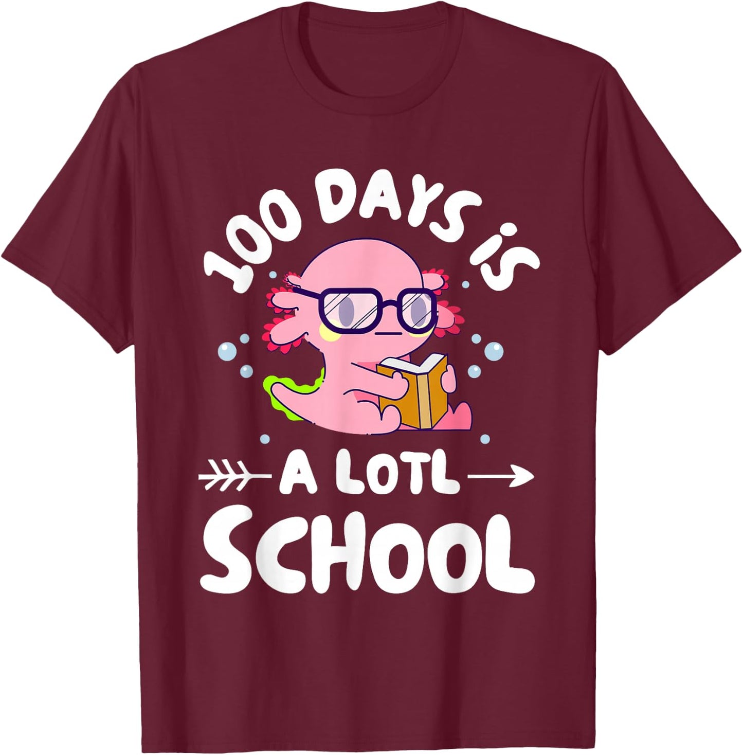 100 Days Is Alotl School Axolotl 100th Day Of School Kids T-Shirt - T-Shirt | Maroon