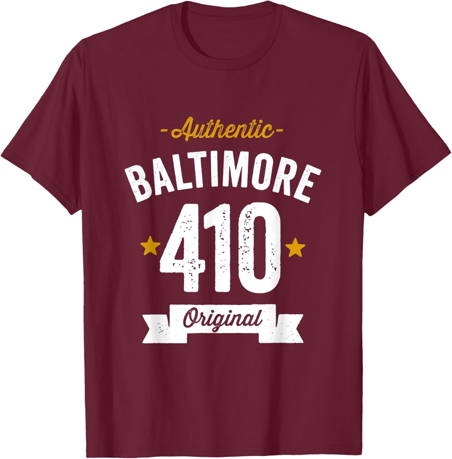 410 Baltimore Area Code Distressed Authentic (Dark) T-Shirt - T-Shirt | Maroon