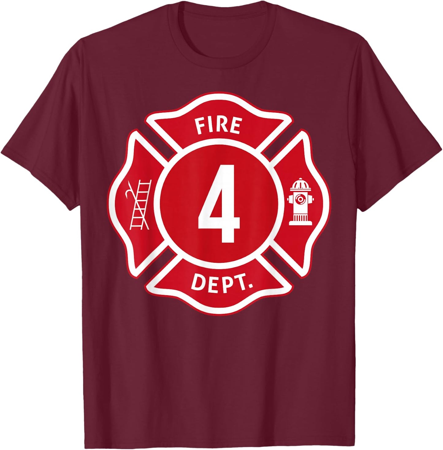 Kids Fire Truck 4th Birthday Boy Firefighter 4 Year Old T-Shirt - T-Shirt | Maroon