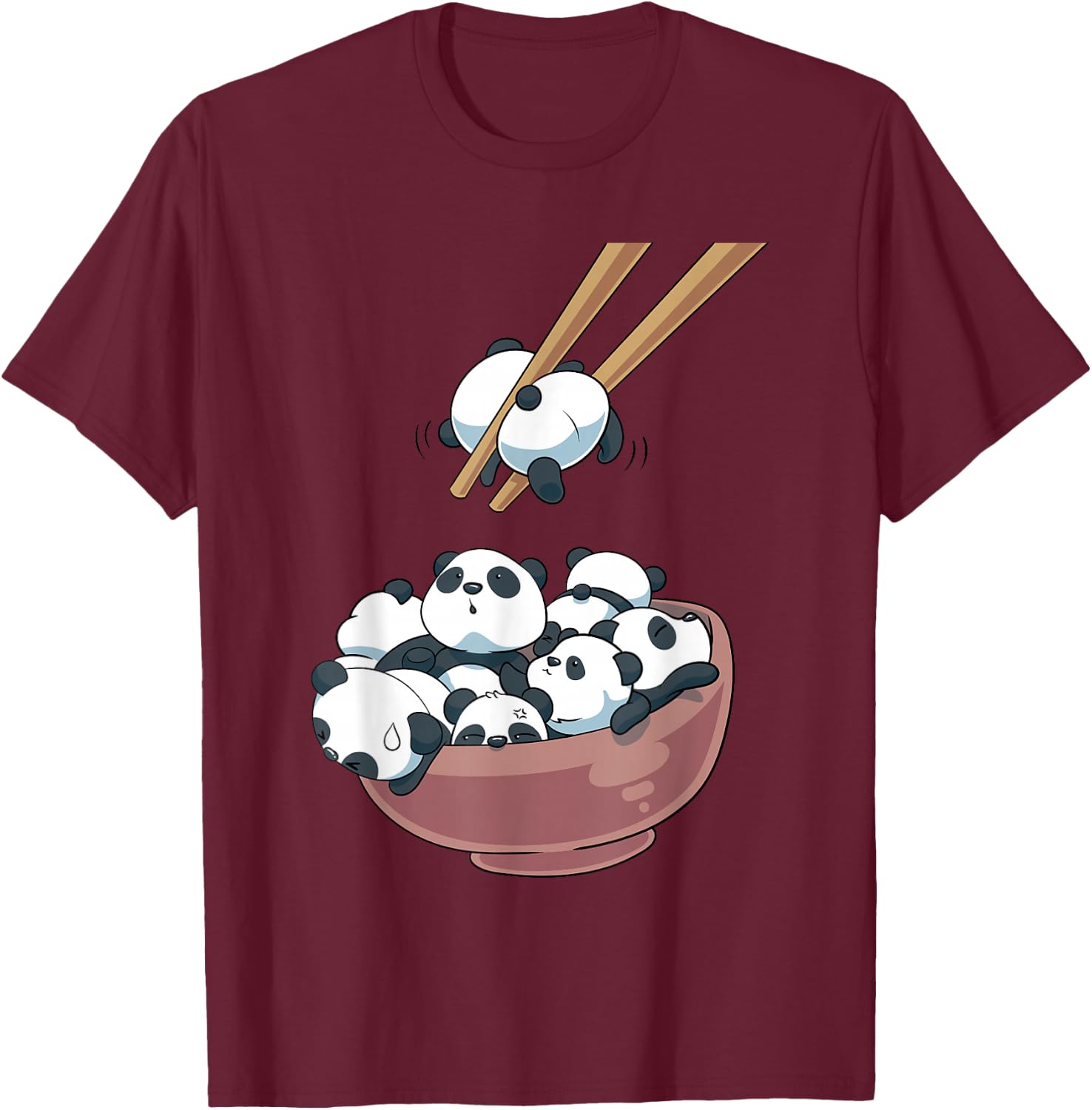 Japanese Panda Bears Ramen Noodle Bowl T-Shirt - T-Shirt | Maroon