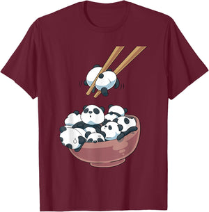 Japanese Panda Bears Ramen Noodle Bowl T-Shirt - T-Shirt | Maroon