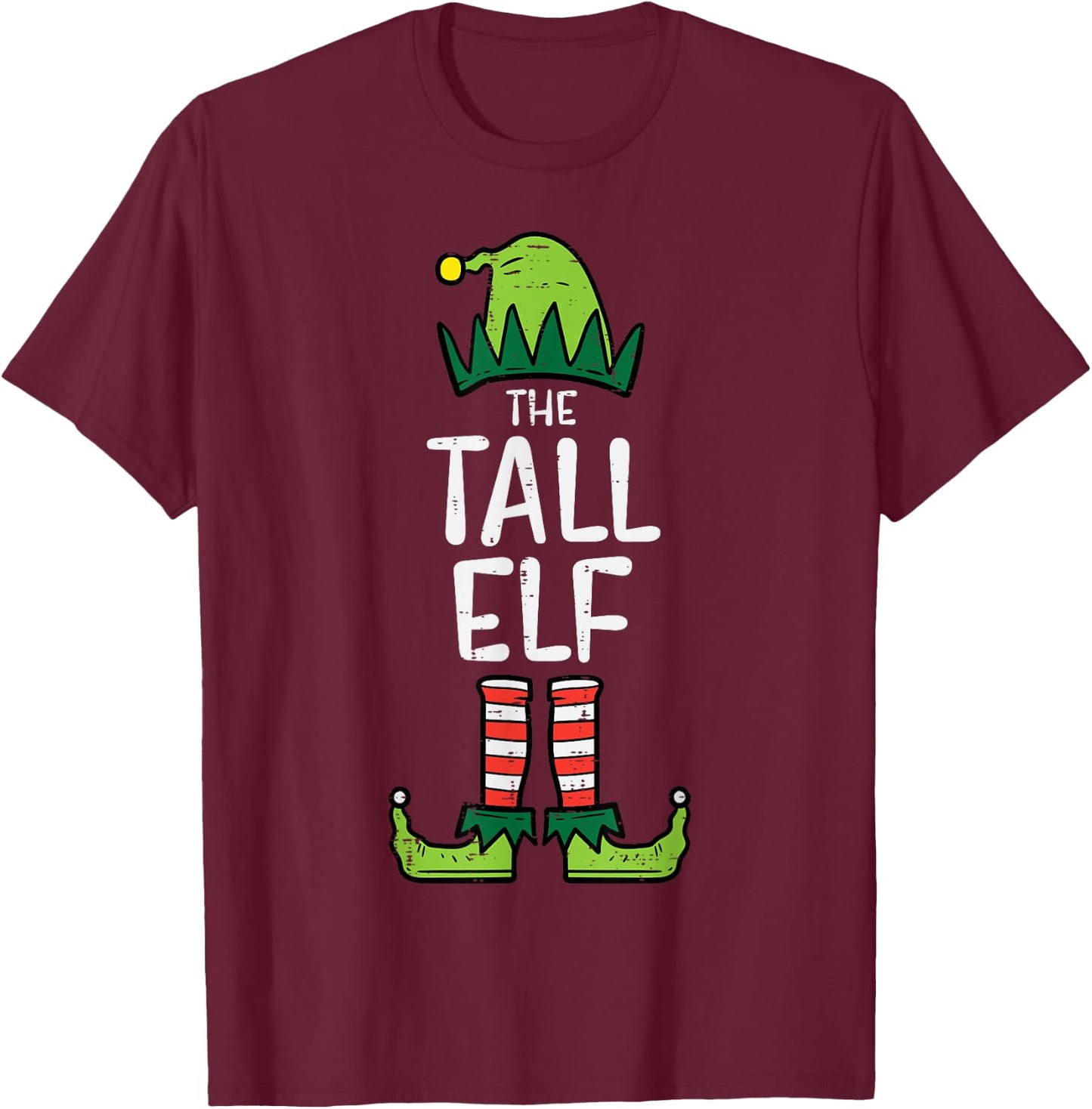 Tall Elf Xmas PJs Matching Christmas Pajamas For Family T-Shirt - T-Shirt | Maroon