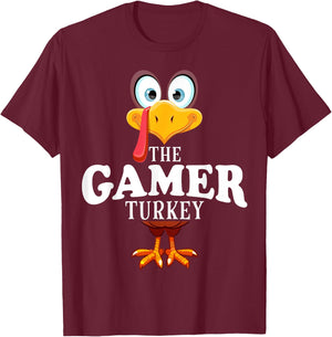 Thanksgiving The Gamer Turkey Pajama T-Shirt - T-Shirt | Maroon