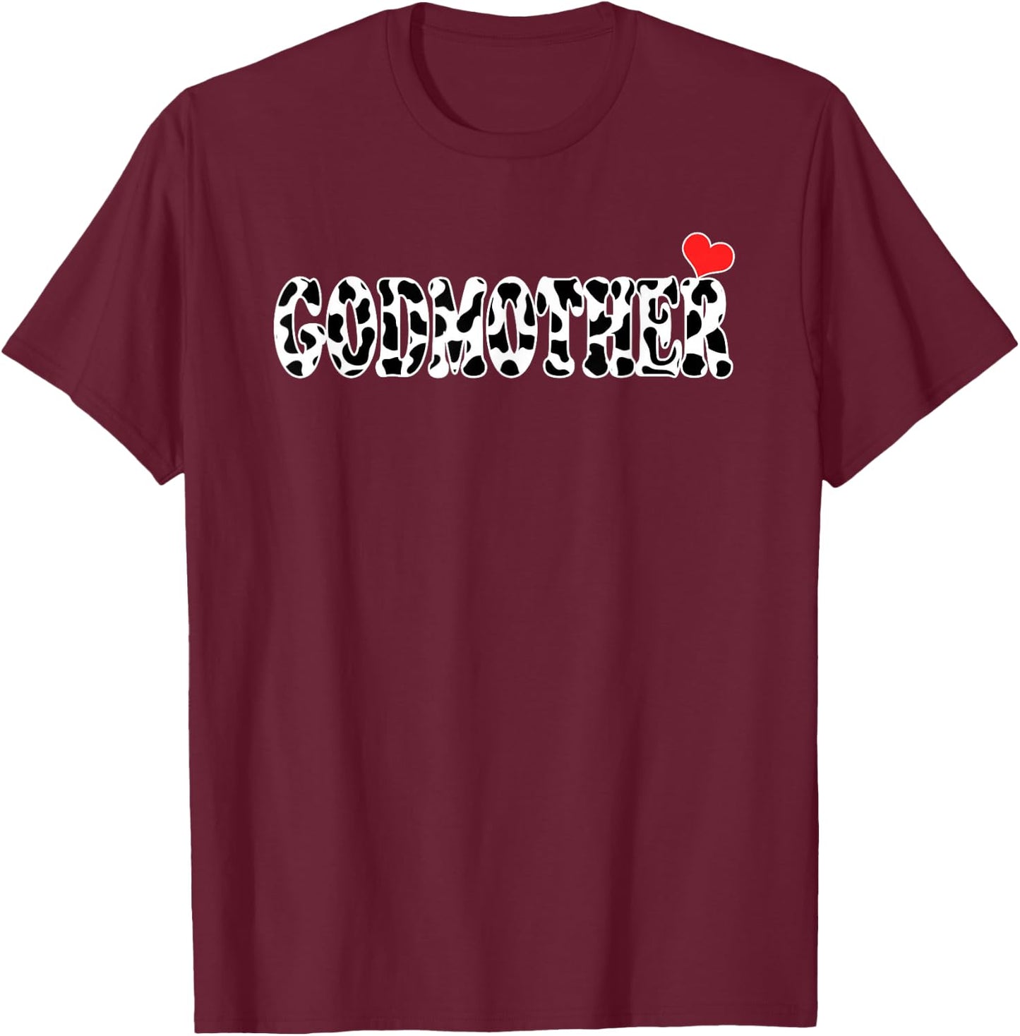 Black White Godmother Cow Print Cowboy Animal Pattern Mother T-Shirt - T-Shirt | Maroon
