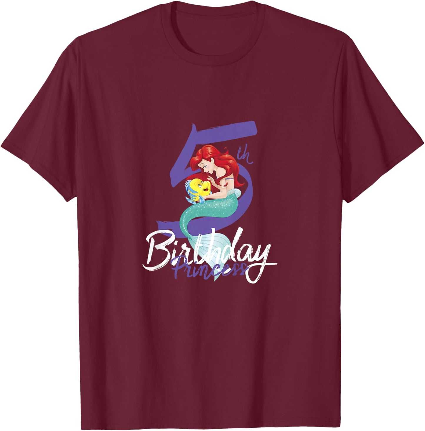 Kids Disney Princess Ariel The Little Mermaid 5th Birthday T-Shirt - T-Shirt | Maroon