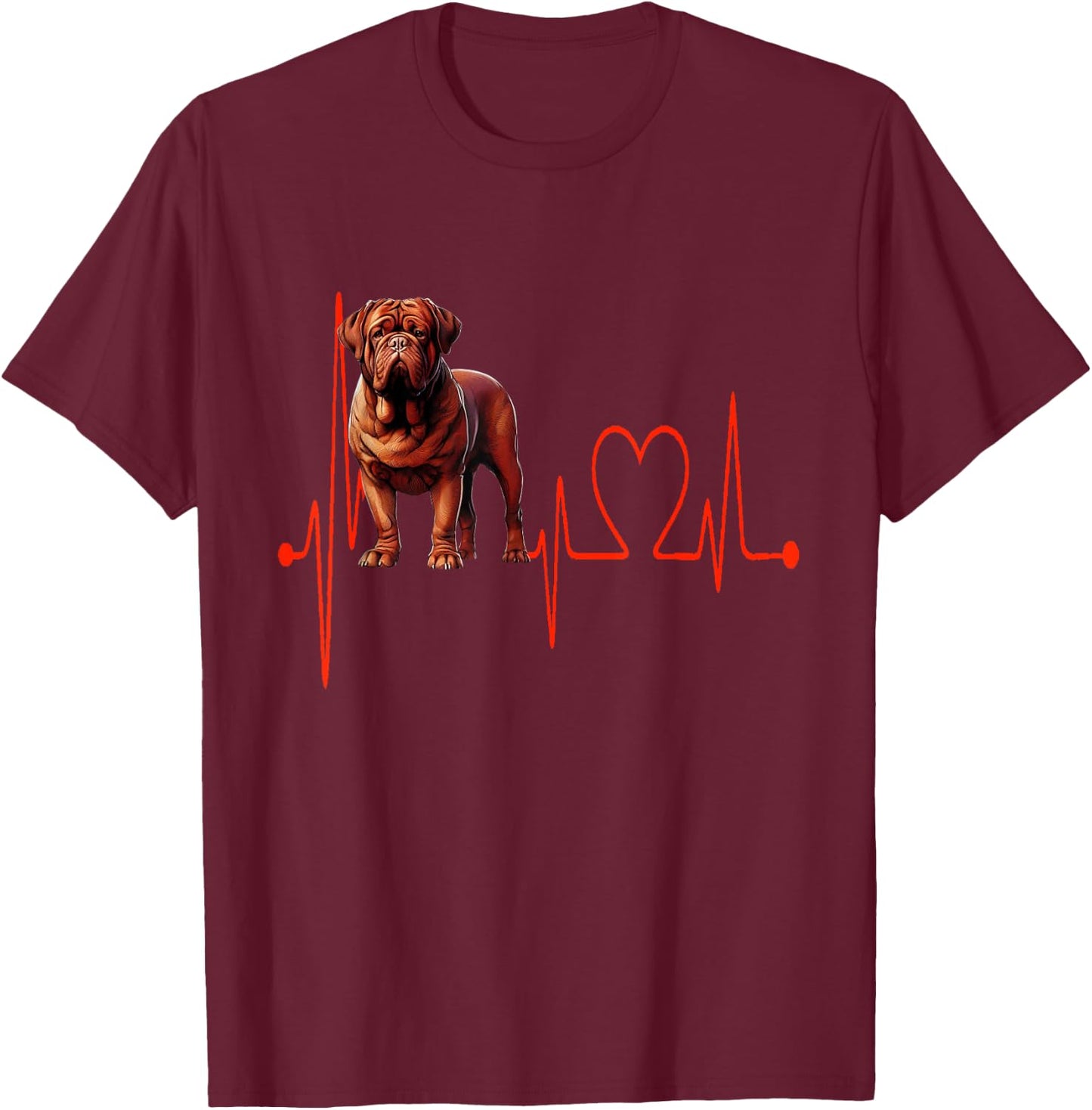 Dogue de Bordeaux Heartbeat EKG Owner and Dog Lover , Black, S T-Shirt - T-Shirt | Maroon